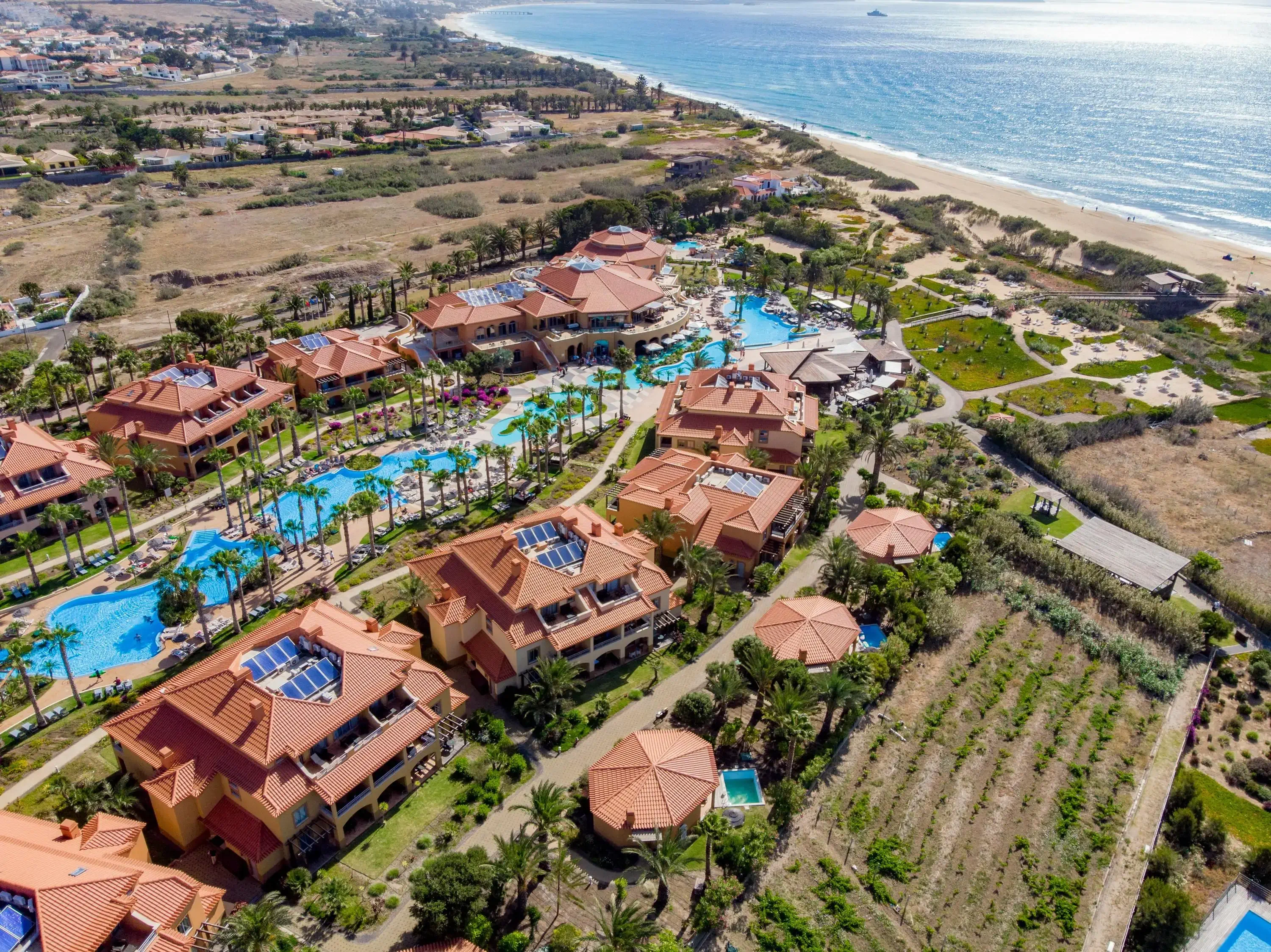 aerial view of resort close to the beach