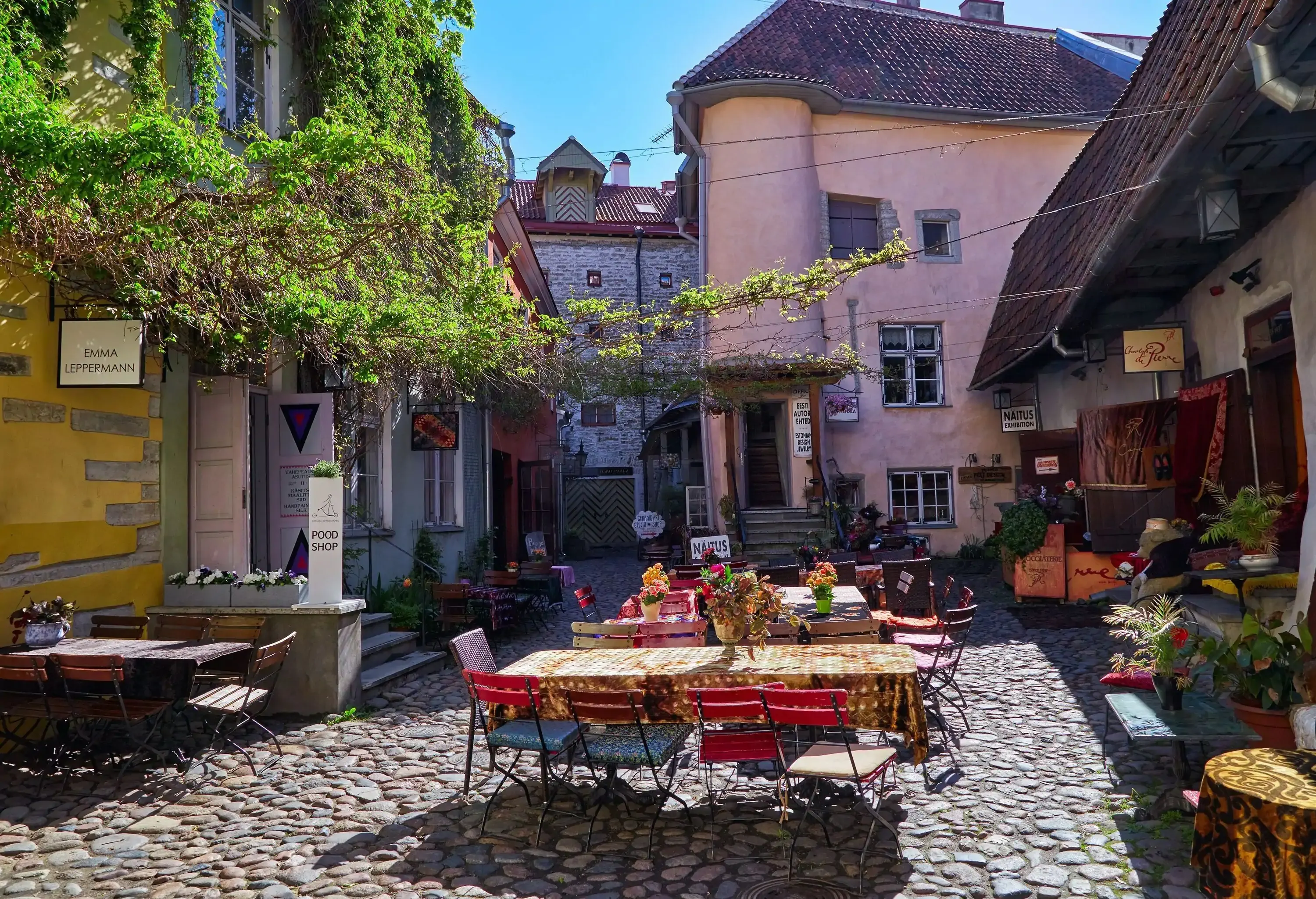 A small medieval courtyard with charming alfresco restaurants.